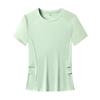Sportliches kurzärmeliges Color-Blocking Fitness-Top, Enger Damen Yoga-Anzug, Lässiges T-Shirt für Laufen im Freien