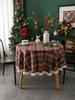Tablecloth Plaid Christmas Day Table Cloth American Cloth, Round Tassel Suitable for Holiday Dining Rooms, Living Rooms, Family Gatherings