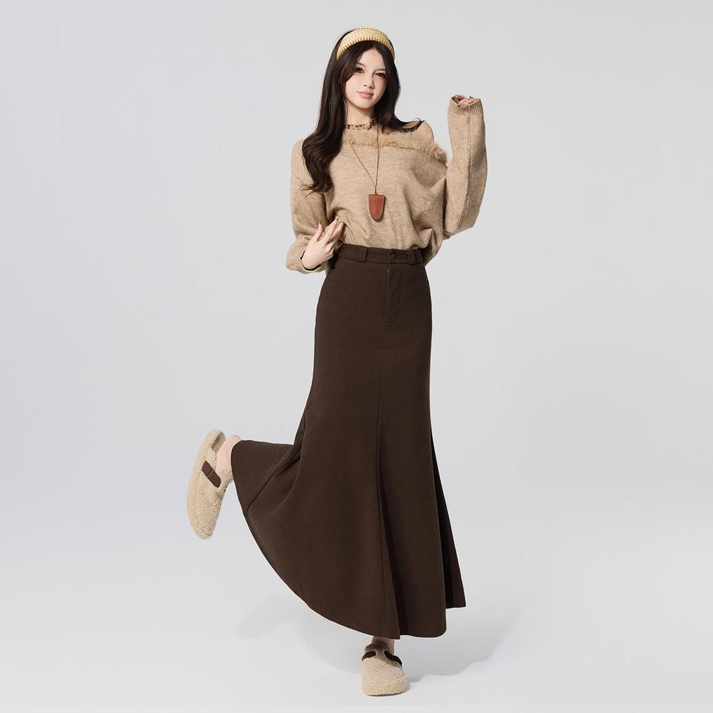 Elegant High-Waisted Woolen Mermaid Skirt for Autumn and Winter