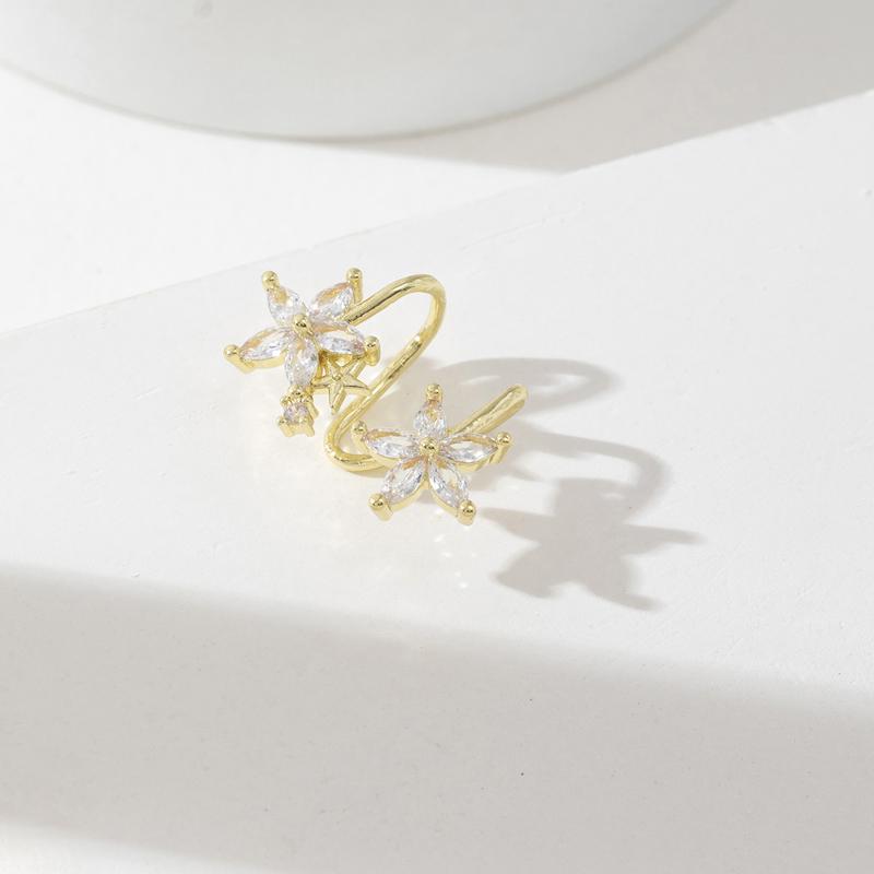 Luxury Zircon Flower Ear Clip Earrings for Women Fashion Metal Floral Ear Cuff Earrings Without Ear Holes Non Piercing Zircon