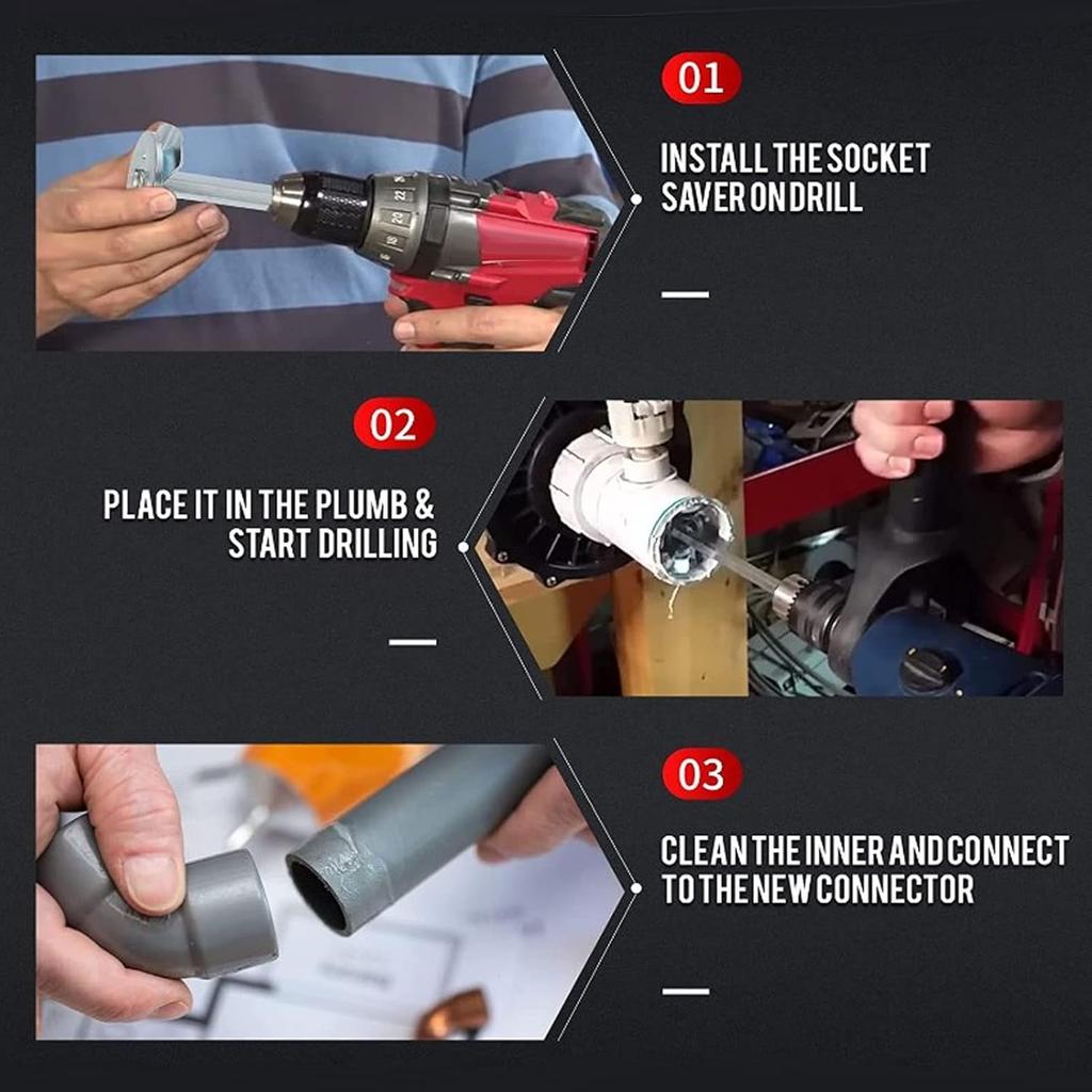 Plumbing Fitting Saver, PVC Pipe Reamer, Bit Socket Saver, High Speed Steel Socket Saver for Plumbing, Easy Install On Electric Drill, PVC Pipe
