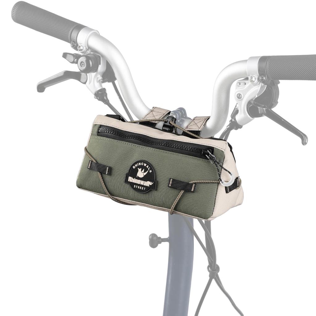 Rhinowalk Bicycle Handlebar Bag/Shoulder Bag, 2-Way, Waterproof, Lightweight, Storage Bag for Road Bikes, MTBs, and Folding Bikes (Green & Khaki)