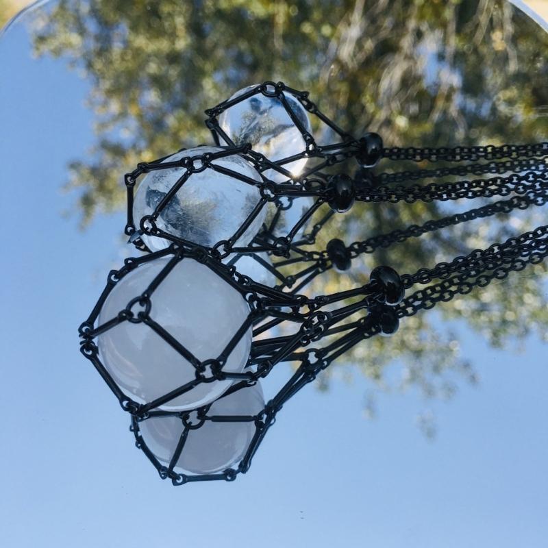 Empty Crystal Stone Holder Necklace Adjustable Natural Crystal Cage Necklace