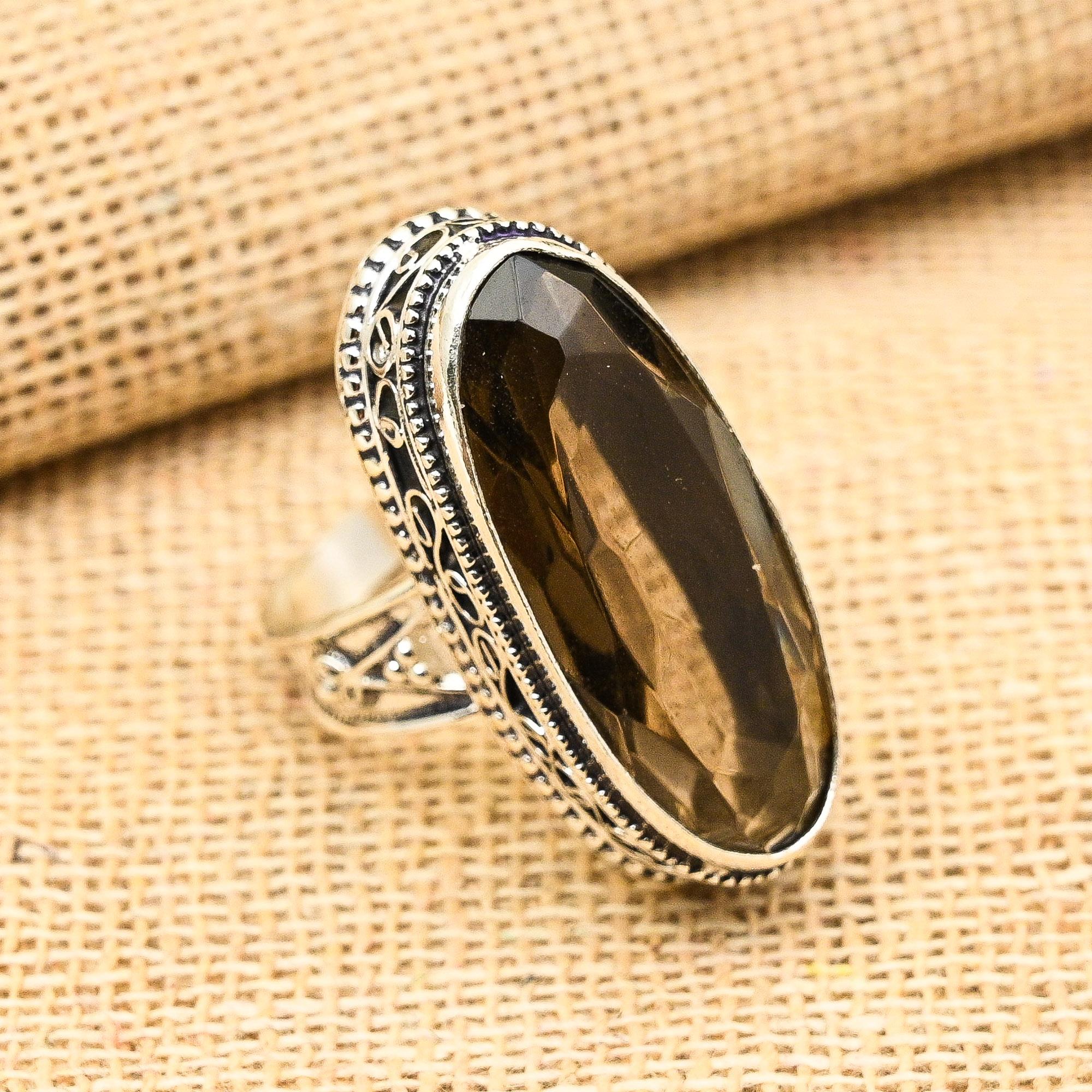 

Дымчатый топаз драгоценный камень ручной работы из стерлингового серебра 925 пробы женское ювелирное кольцо для подарка на помолвку 8 коричневый