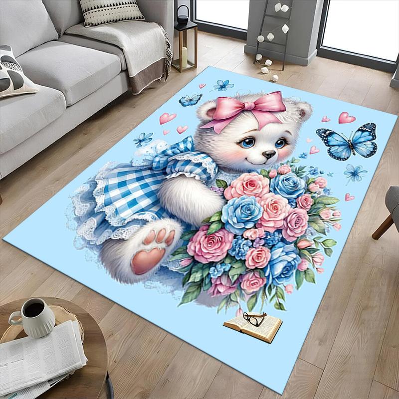 1PC Blue, Cute Bear Extra Large Non-Slip Floor Carpet, Office, Family, Bedroom, Studio - Large Area Rug Indoor Rugs, Vibrant Colors-A248