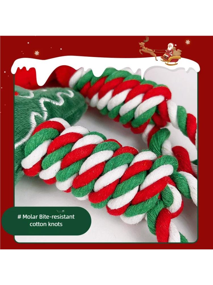 Christmas Plush Dog Toy With Chew Rope Interactive Pet Chew Toys For Dogs And Cats Teeth Cleaning Holiday Themed Pet Supplies