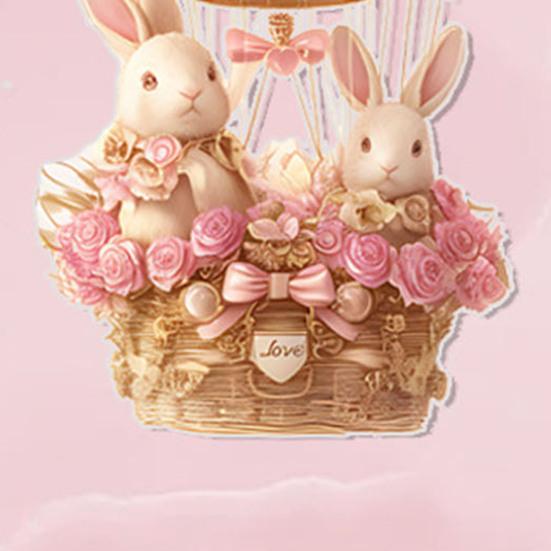 Ornament Agățat Love Acrilic 2D Balon cu Aer Cald și Iepurași Pandantiv Decor Romantic de Ziua Îndrăgostiților pentru Mașină Casă Ușă Fereastră Perete