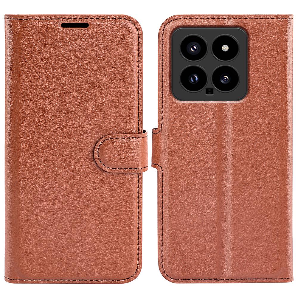 

For Xiaomi 14 Case Litchi Texture PU Leather Stand Phone Wallet Cover Brown