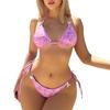 Damski strój kąpielowy z kwiecistą kokardką seksowna trójkątna torba wiązanie po bokach bikini z niską talią kostiumy kąpielowe kostiumy kąpielowe