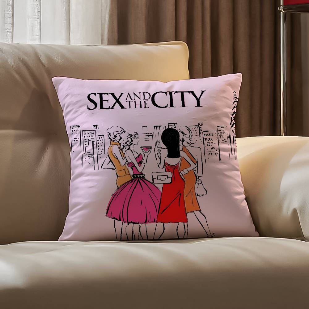 S-Sex And The City Tv Pillow Case Anti-Dustmite Pillowcase Invisible Zipper Silky Short Plush Sofa Cushion Cover