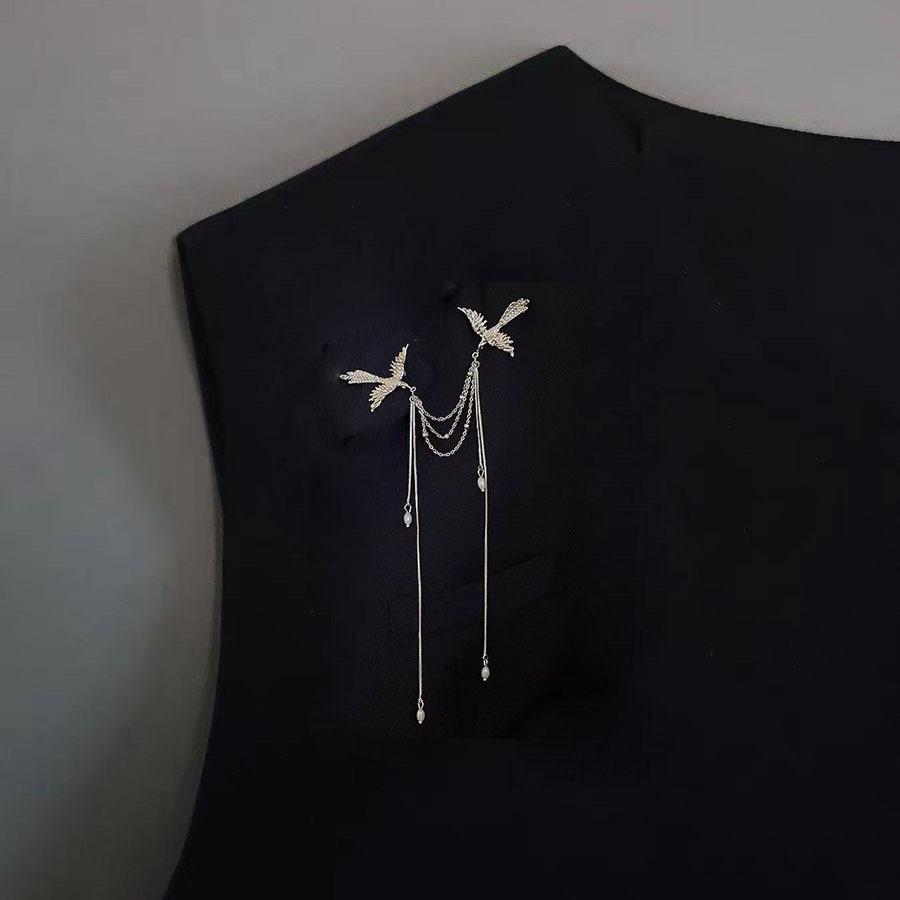 New Chinese Phoenix Pearl Fringed Brooch Guochao Fashion Premium Coat Suit Corsage Niche Design Pin
