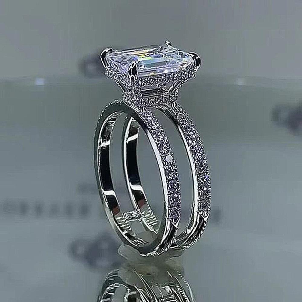 Women Double Layer Princess Cut High Carbon Diamond Ring for Engagement Wedding Anniversary Gift