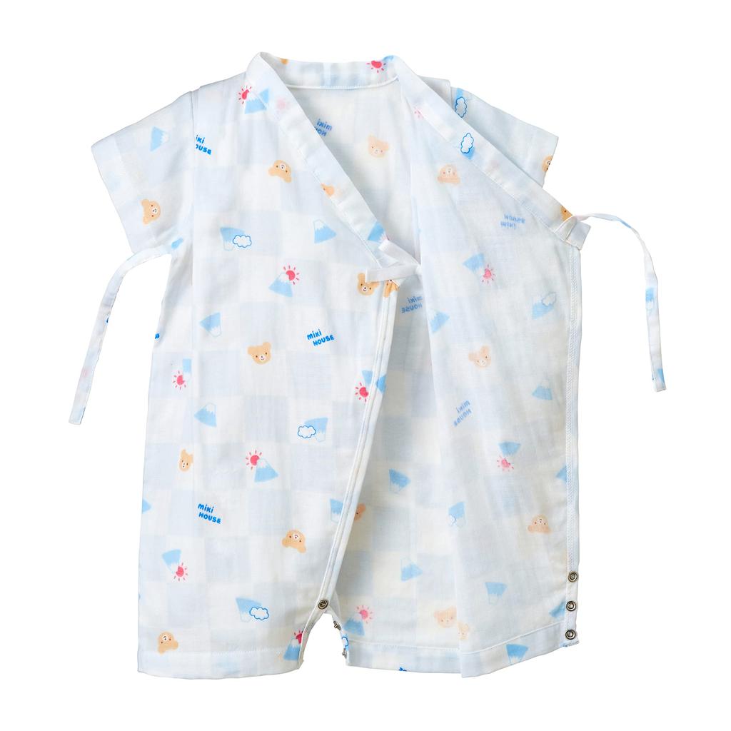 MIKI HOUSE Jinbei Short Made In for Boys and Baby Size Small Blue Romper, Sleeve, Japan, Gauze, Girls, Newborn, Baby, Kids, Clothes, Children's