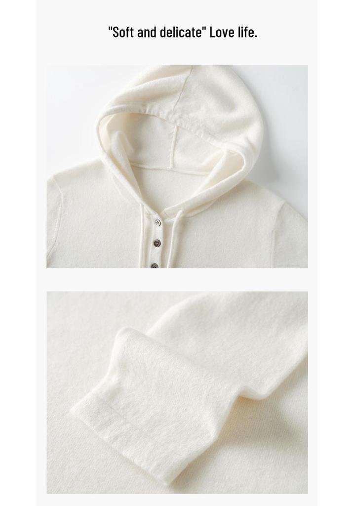 Fall & Winter Women's 100% Cashmere Half-Zip Hoodie - Loose Fit, Versatile Knit Outerwear.
