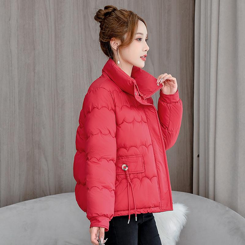 Осень-зима теплая короткая куртка женская однотонная тонкая куртка с воротником-стойкой — фото 17