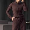 Womens Winter Fleece Set Long Sleeve Zip-Up Top Elastic Waist Pants Casual Two-Piece Outfit