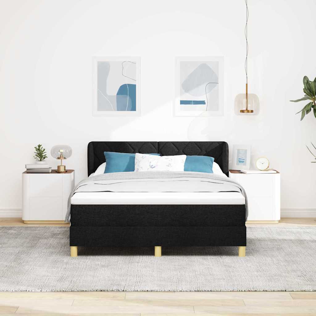 Box Spring Bed with Headboard Black 140 x 190 cm Fabric