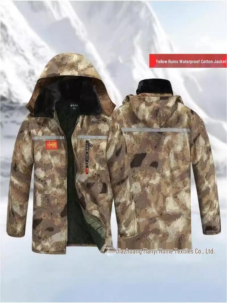 Veste de travail d'hiver pour homme en coton imperméable doublée polaire camouflage