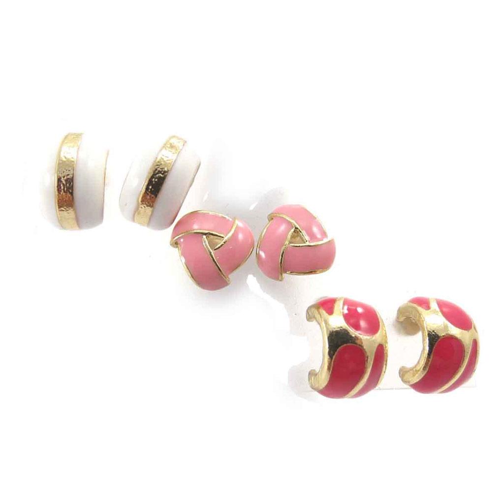 Les Trésors De Lily [J8668] - 3 Pairs of 'Scarlett' Half-creoles White Pink Red