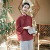 New Chinese Women's Clothing 1116 Spring and Summer New Tencel Ramie Top Women's Chinese Style Retro Diagonal Placket Button T-shirt Women