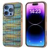 For iPhone 16 Pro Max Case Electroplating Edge Plaid Texture PU Leather+PC+TPU Phone Cover