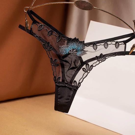 Women Thong Lace Embroidery Color Close Fit Underwear Mesh See Through G-string Briefs Panties