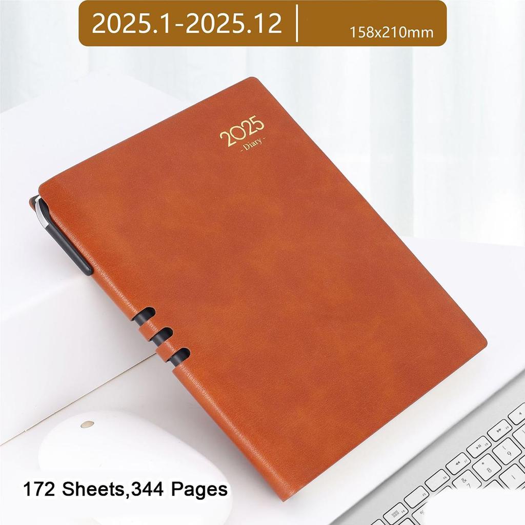 A5-Geschäftsplan aus weichem Leder, Tagesplaner für Studenten 2025, 365-Tage-Notizbuch, Notizblock, Memo, 172 Blätter, 344 Seiten