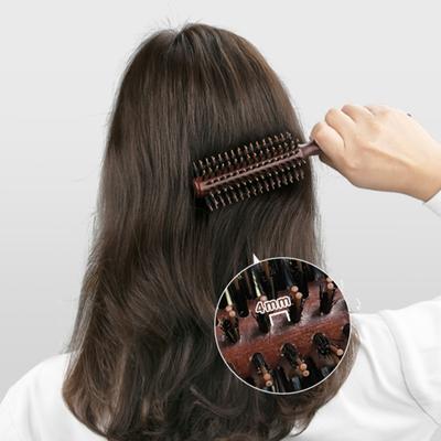 Wooden Handle Bristles Round Brush Portable Anti-static Thin Thick Long Straight Curly Hair Brush Women Girls Hair Styling Detangling Comb