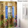 Polyester Printed Bathroom Shower Curtain With Modern Window Design