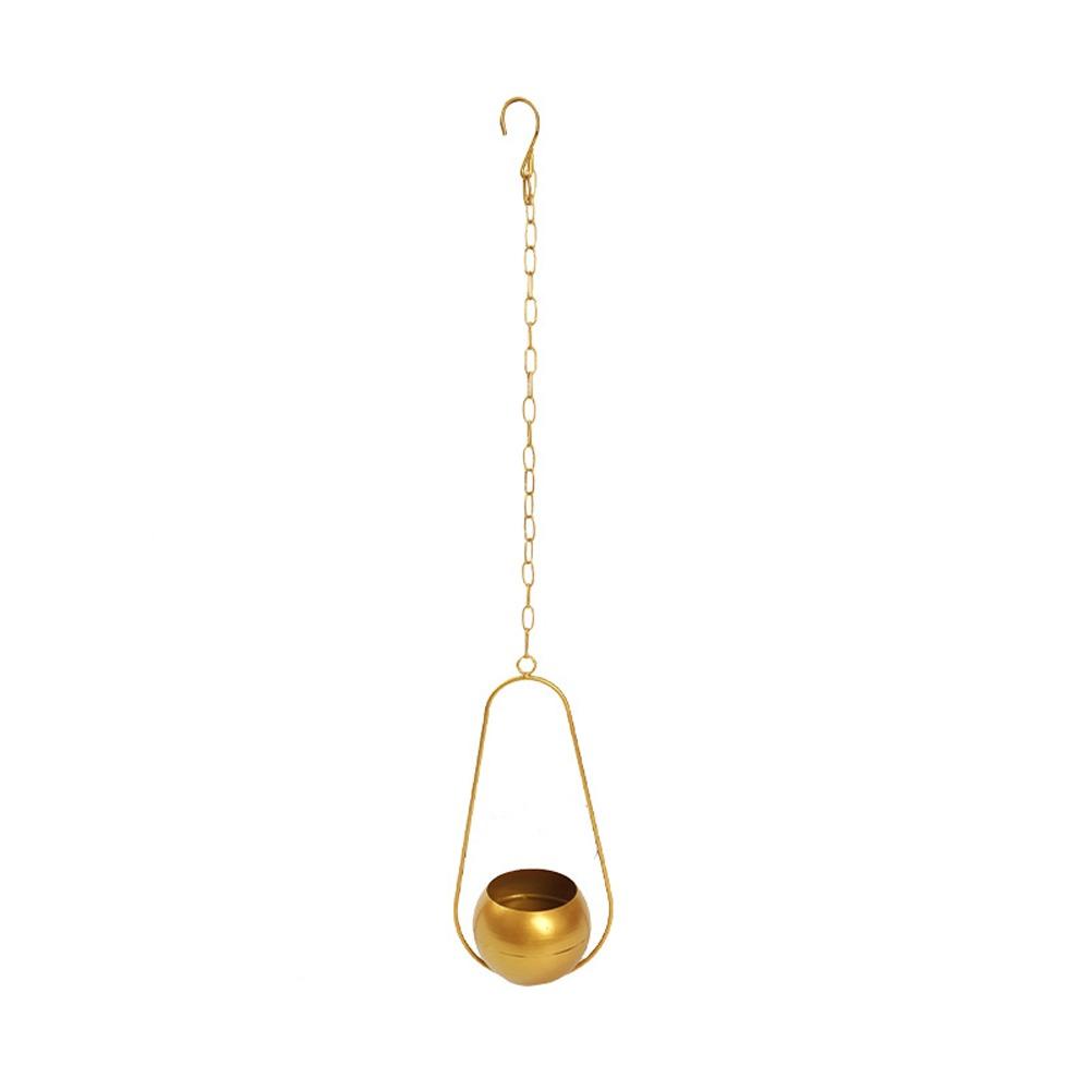 Minimalist Metal Hanging Flower Pot Iron Art Hanging Plant Bucket Flower Vase Balcony Decoration Style B Gold