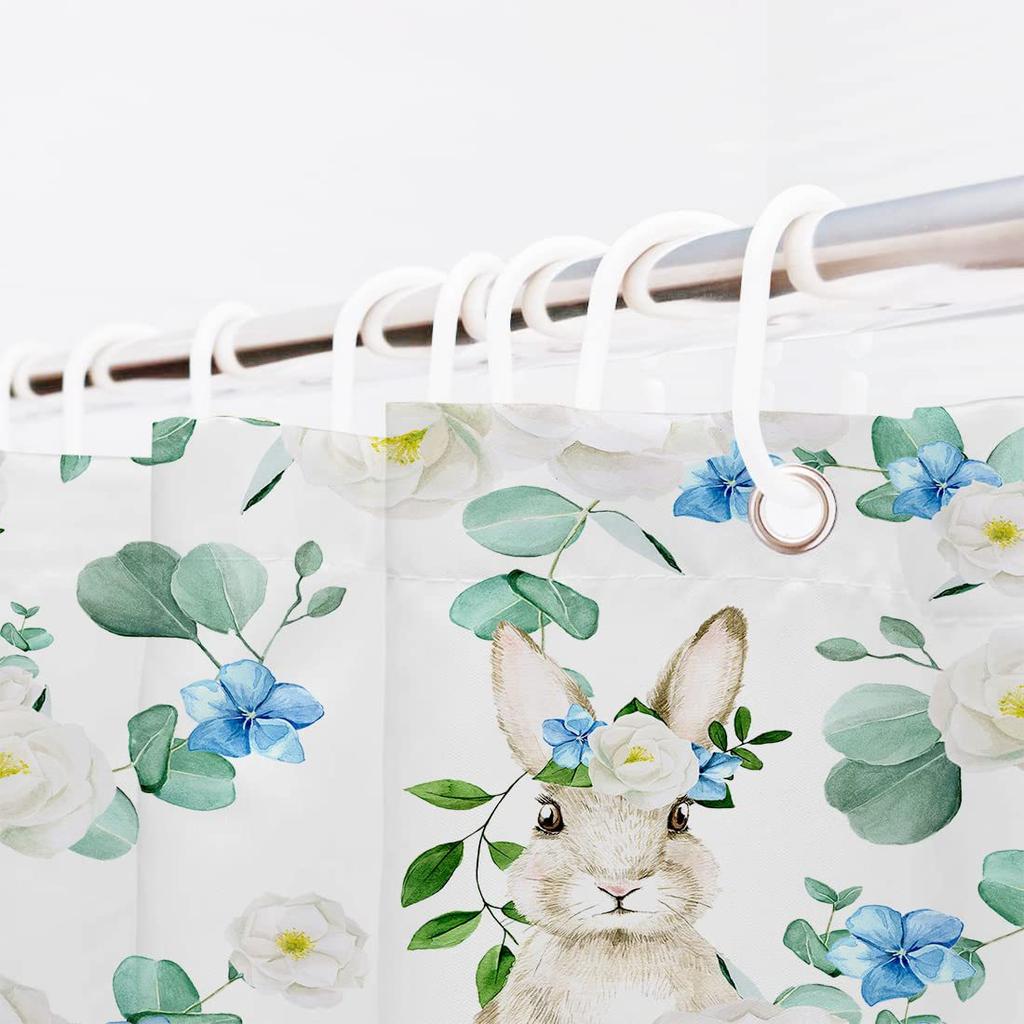 Flower Shower Curtain Spring Watercolor Flower Rabbit Festive Bathroom Curtain Blue And White Flower Shower Curtain Set With Hook