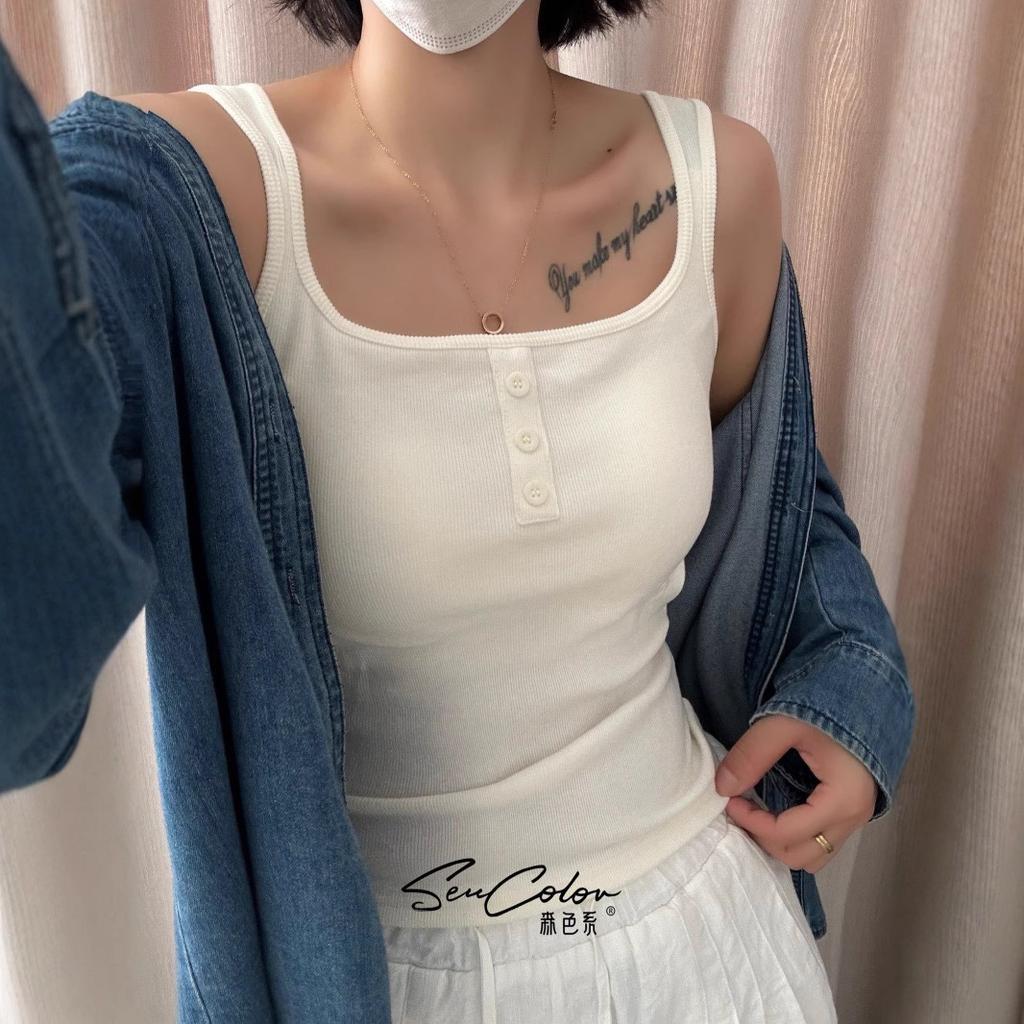 #Autumn square collar abraded vest integrated sling beautiful back seamless bra free thermal underwear with chest pad