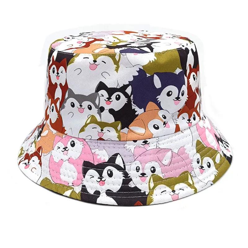 

Spring and Summer Polyester Cartoon Print Bucket Hat Fisherman Hat Outdoor Travel Sun Cap For Men And Women 05 56-58cm wear