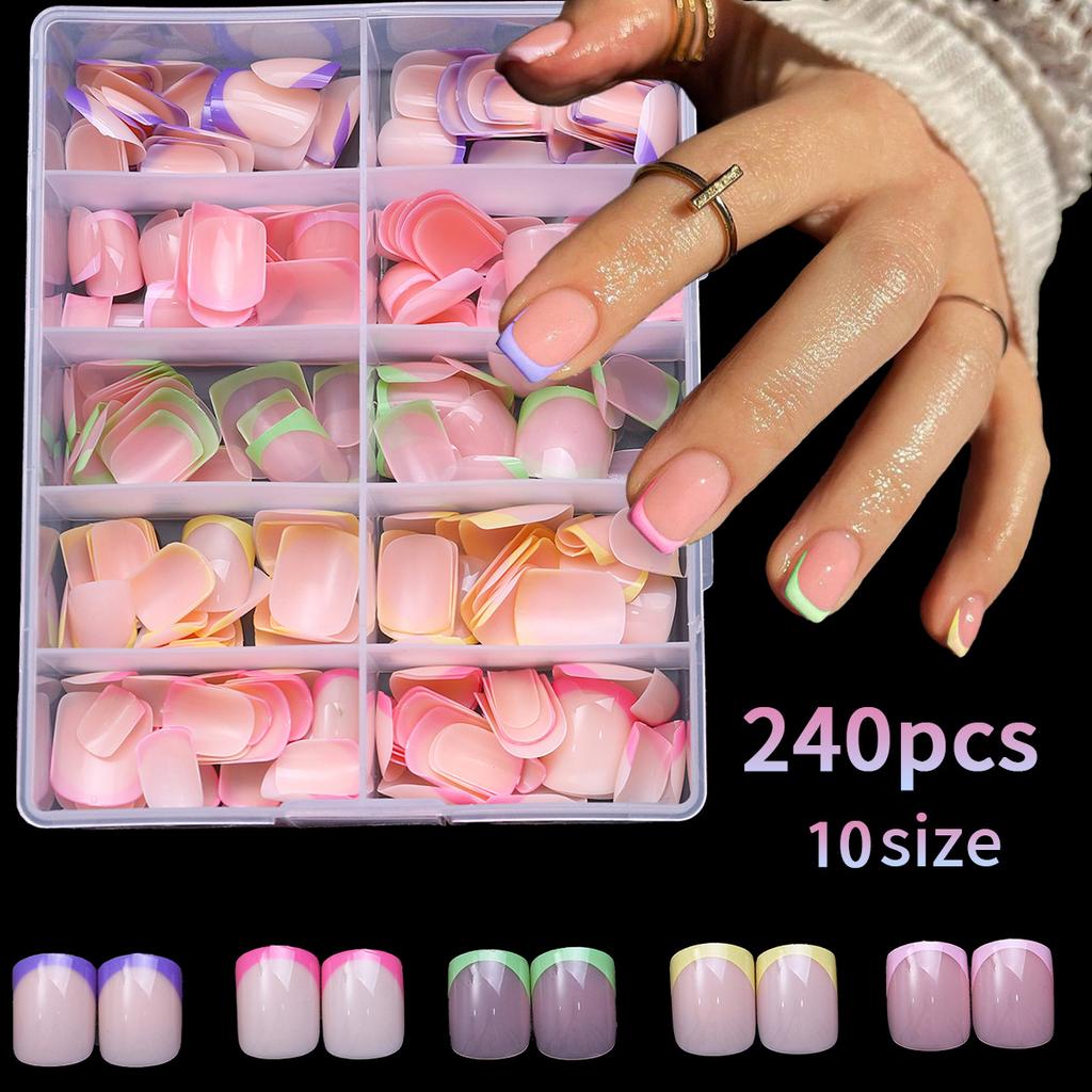 Color French Nail Art Short Edition Fake Nail Patch Pre Nail Piece Box