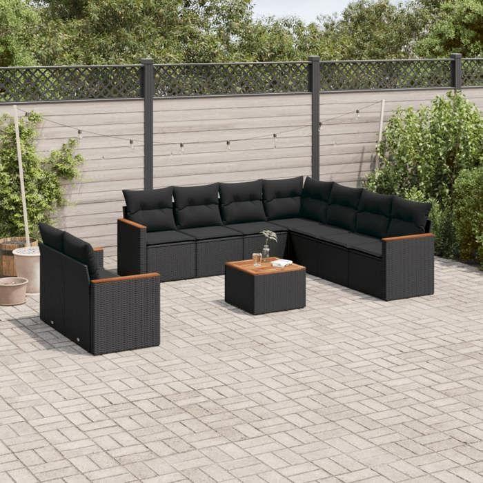 VidaXL Salon de Jardin avec Coussins 10 pcs, Canapés de Terrasse, Ensemble de Meubles de Patio, Mobilier d'Extérieur, Noir 3226104