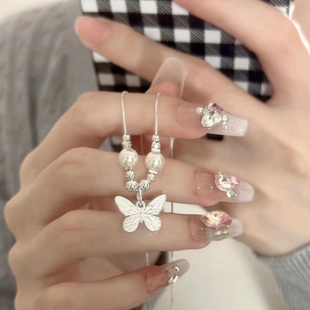 Butterfly Pearl Necklace Female Niche Design High-end Exquisite Collarbone Chain Gift Jewelry for Girlfriend