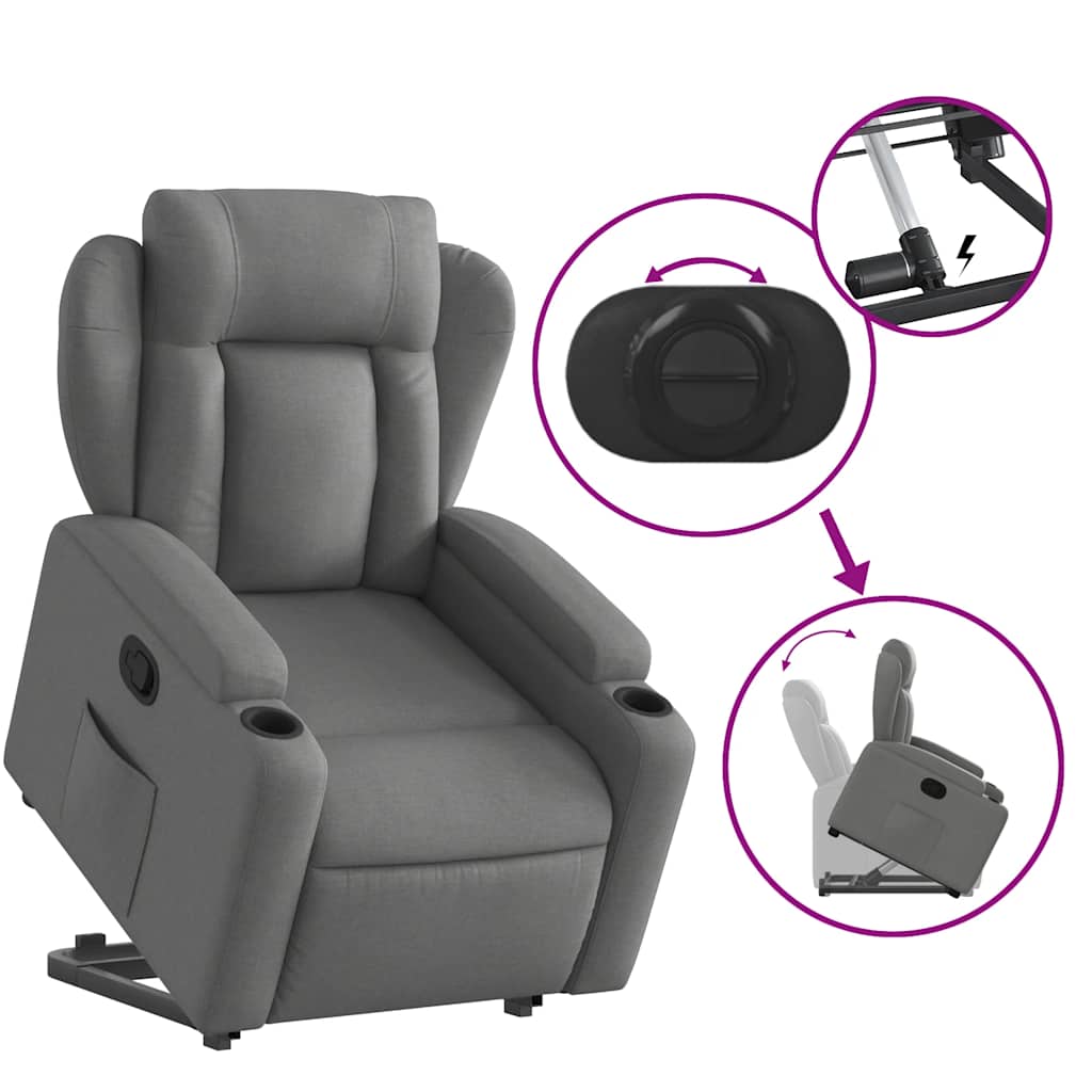 Vidaxl Lift and Tilt Recliner, Dark Grey, Fabric Upholstered