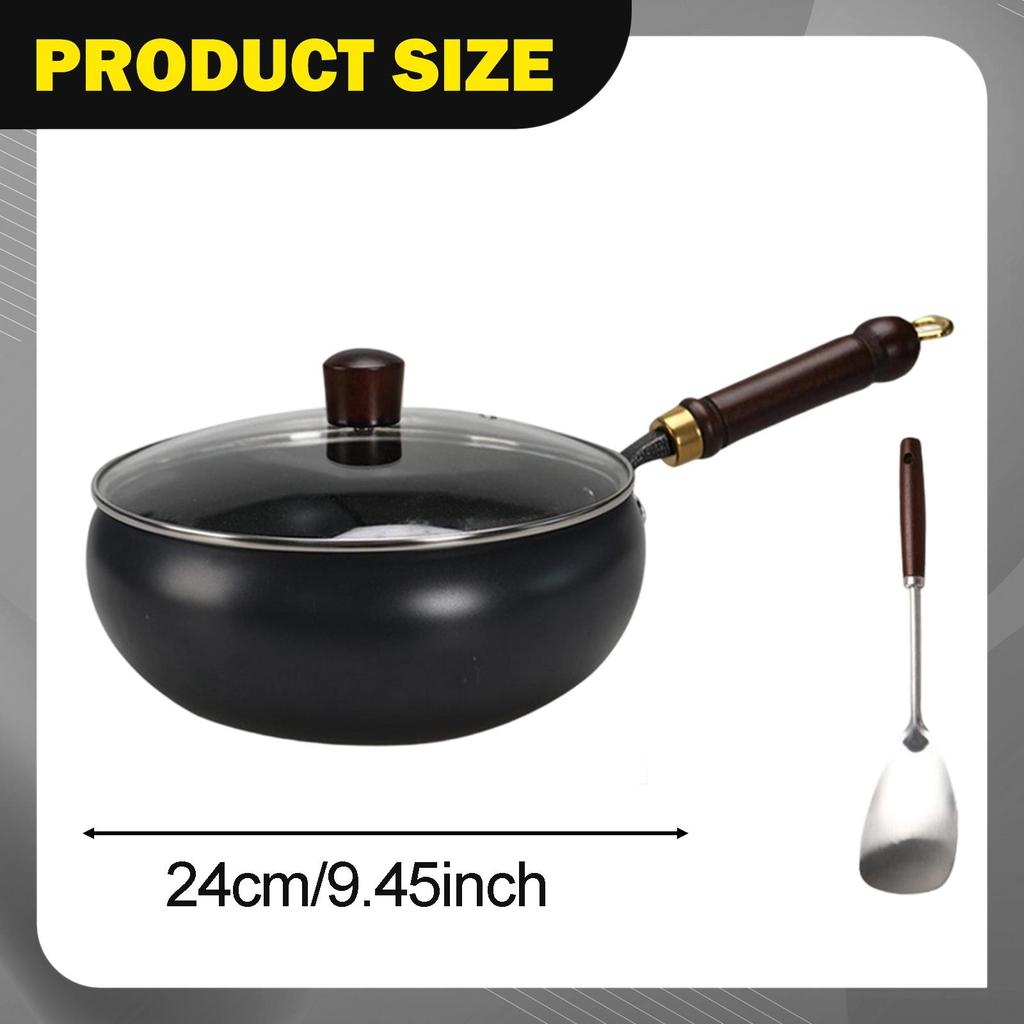 Chinese Fry Pan Boiling Gas Ergonomic Handle Spade with Lid Flat Bottom for Restaurant Home Kitchen