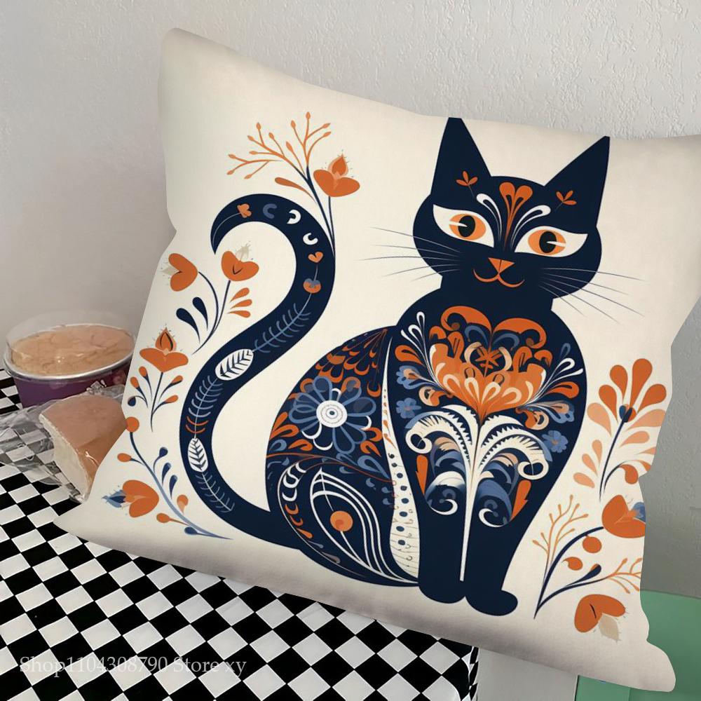 1pc Nordic Style Cat Oil Pillow Case Square Bedroom Sofa Leisure Comfort Cushion Car Living Room Home Decoration