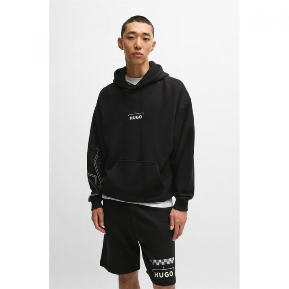 Hugo Oversized Racing Print Cotton Blend Hoodie Black  50531738001 L
