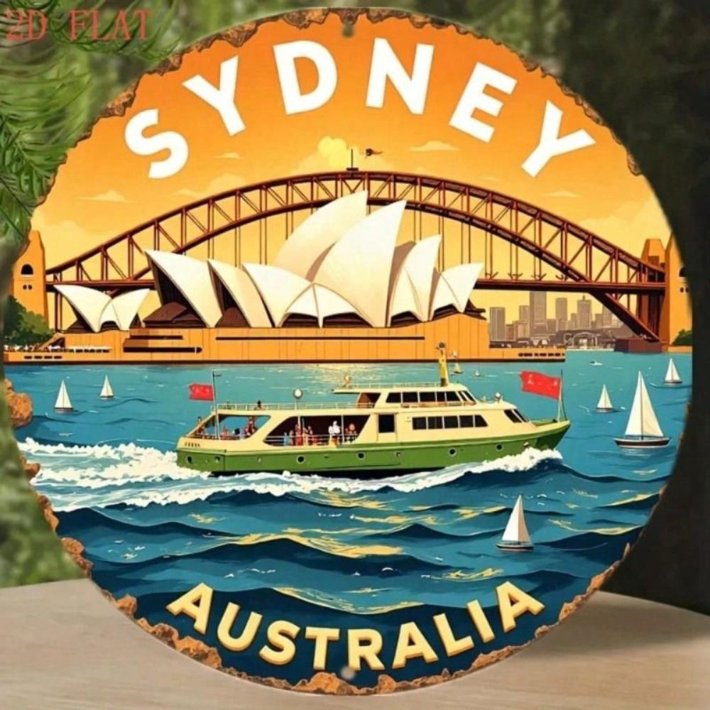 Round Aluminum Wall Art Sydney Harbour Opera House Sailboats 8 Inch Outdoor Indoor Decor