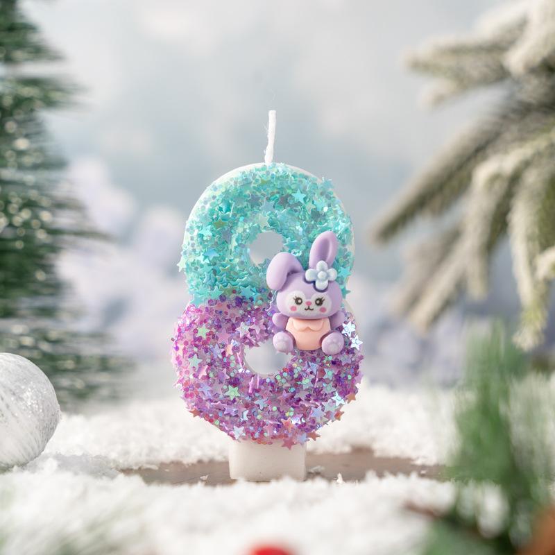 Creative Cute Cartoon Purple Bunny Digital Birthday Candle Children's Party Atmosphere Cake Decoration
