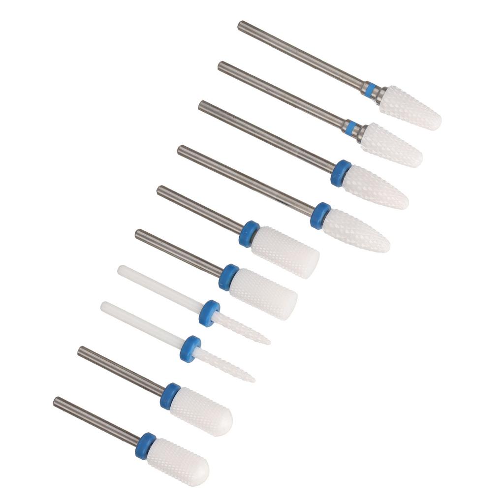 10pcs Nail Drill Bits Set Home Salon Novice Ceramic Cuticle Remover Bits with 20 Hole Storage Box