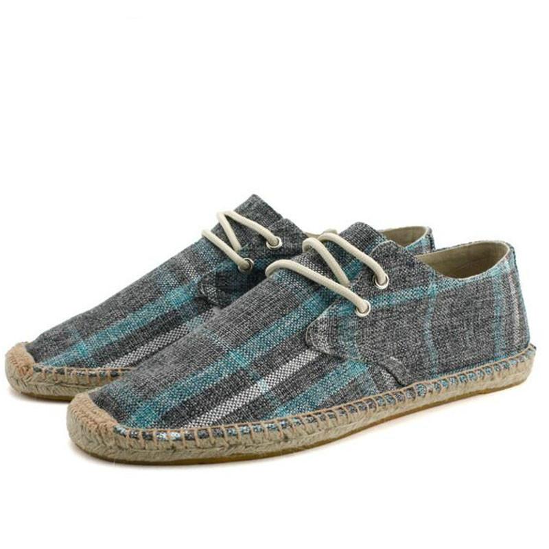 Neuer Herren Nationalstil Atmungsaktiv Schnürer Lässige Canvas Hanf-Innensohle Fischer Leichte Schuhe Herren Espadrille Flats Schuhe Sneakerser
