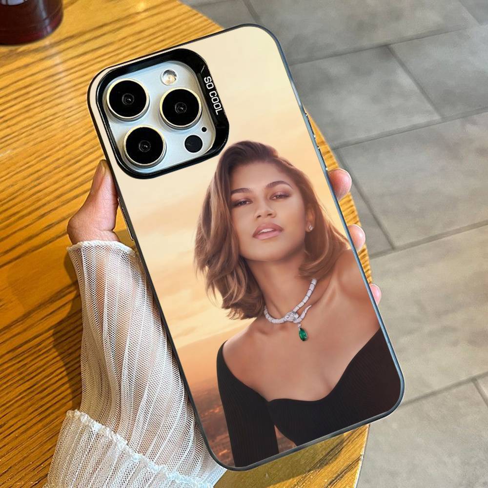 Z-Zendaya Euphoria Druck Handyhülle Für iPhone 16 17 15 14 12 13 Pro Max Schwarz Candy Matt Stoßfeste Hülle