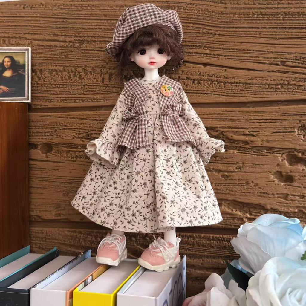 1/6 BJD Doll Trench Coat & Dress Set for 30cm Chubby Body Dolls - Coraline Dress-Up Outfit