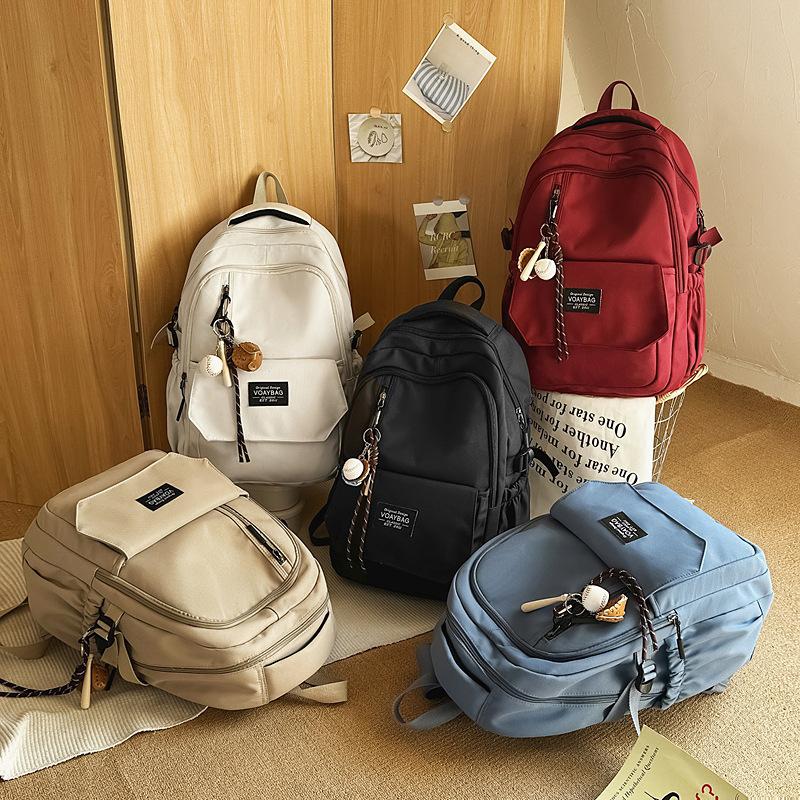 New Trendy Backpack High Value Backpack Large Capacity Solid Color Student Schoolbag Pain Bag Student Backpack