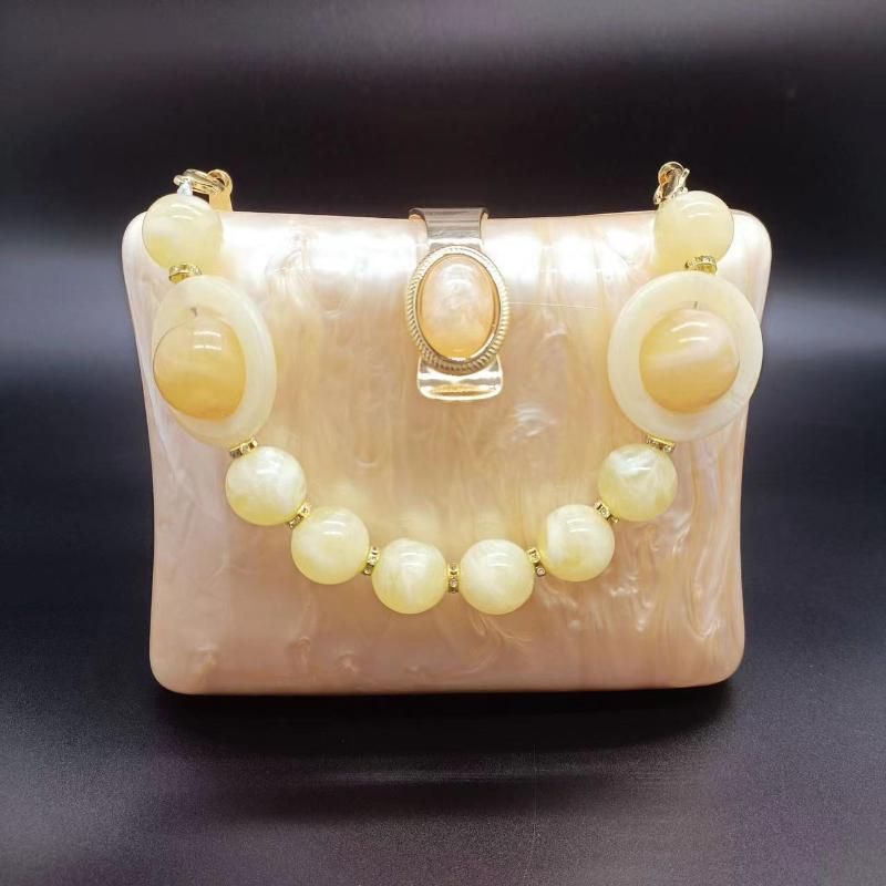 Women's Bag Crossbody Chain Acrylic Shell Square Shoulder Box Small Pearl Summer Evening Wedding Bags Travel Gold Clutch Ball