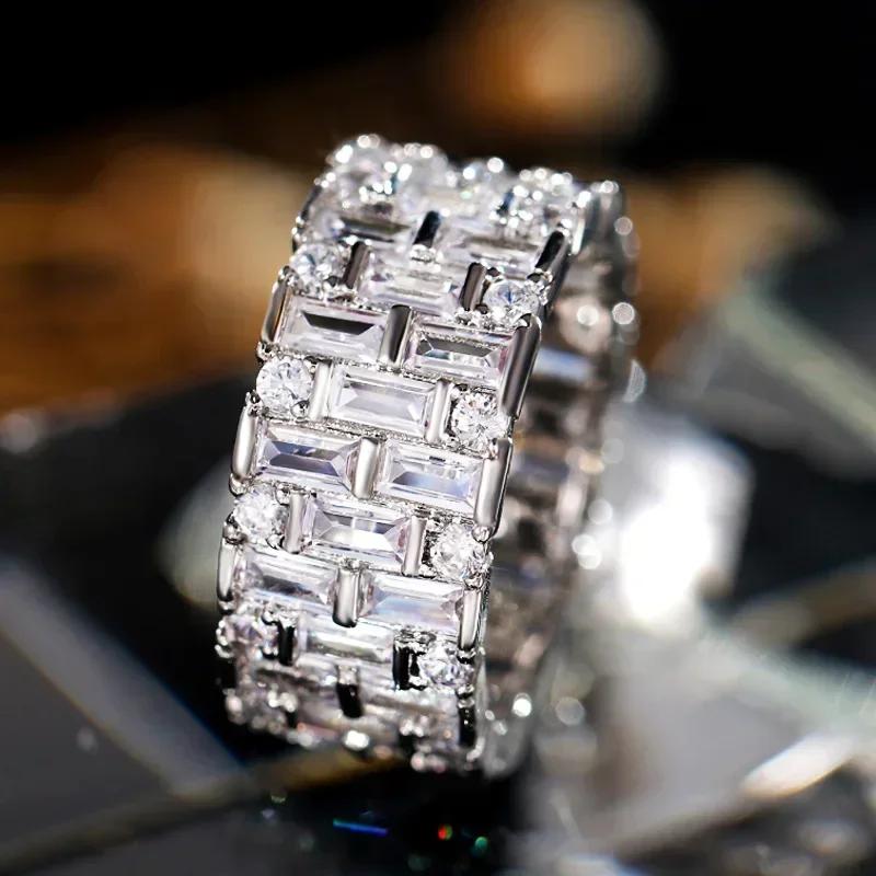 Wide Version Full Set Zircon Couple Geometric Classic Ring Fashionable, High-End, Shiny, Personalized Bridal Wedding Accessories 6