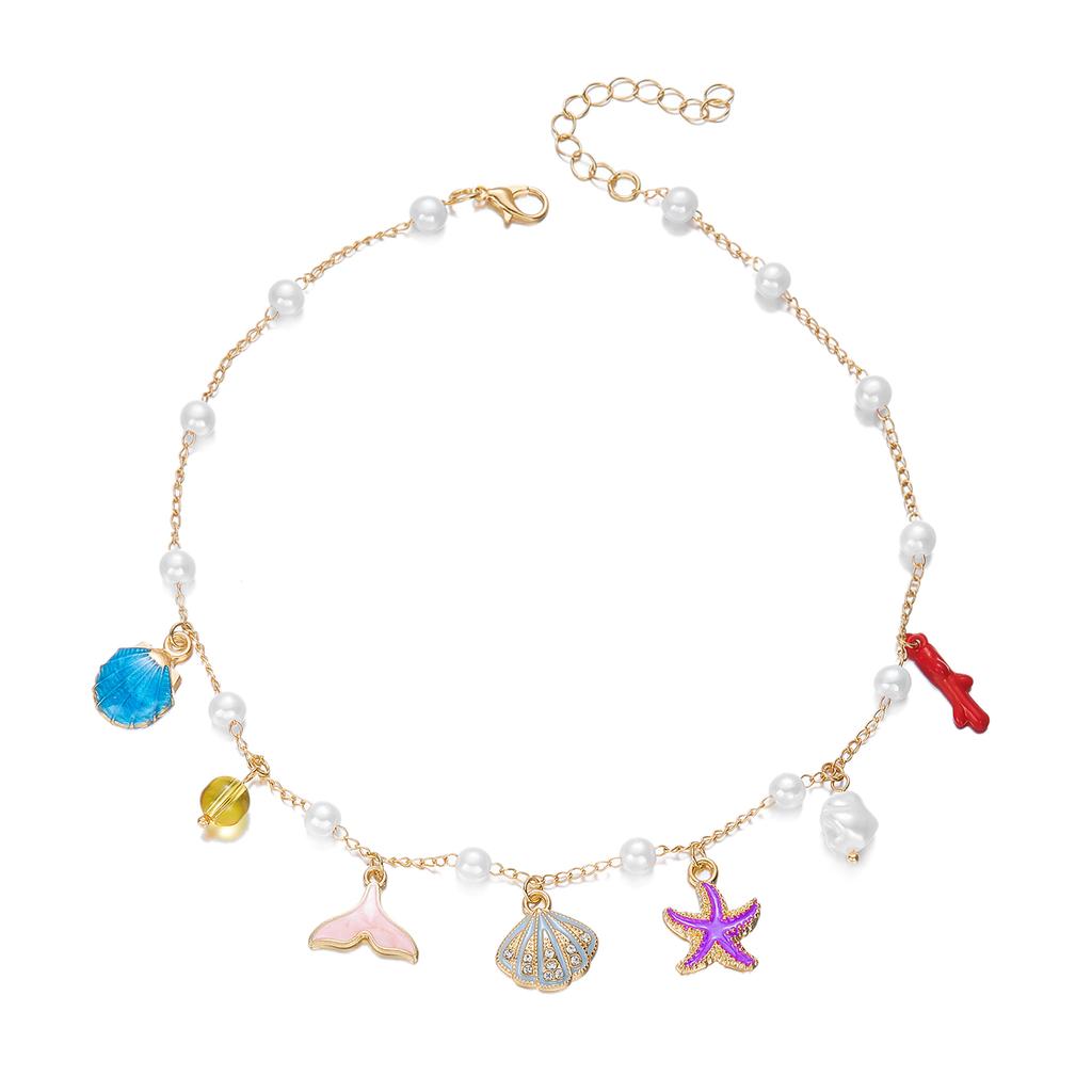 Imitation Pearl Starfish Shell Necklace Versatile Collarbone Chain Summer Ocean Style Accessory Daily Accessory